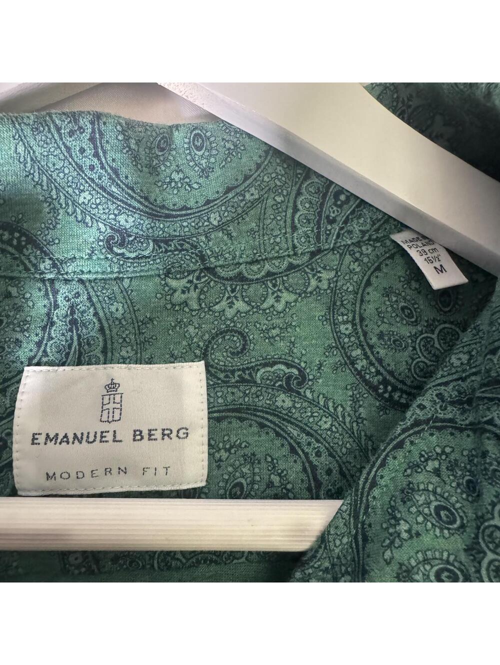 Emanuel Berg Modern Slim Fit Green Paisley Polo Shirt M Cotton Made in Poland - Picture 6 of 8